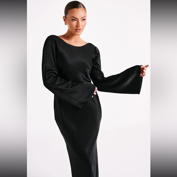 MESHKI BLACK SATIN DRESS - Picture 8 of 10